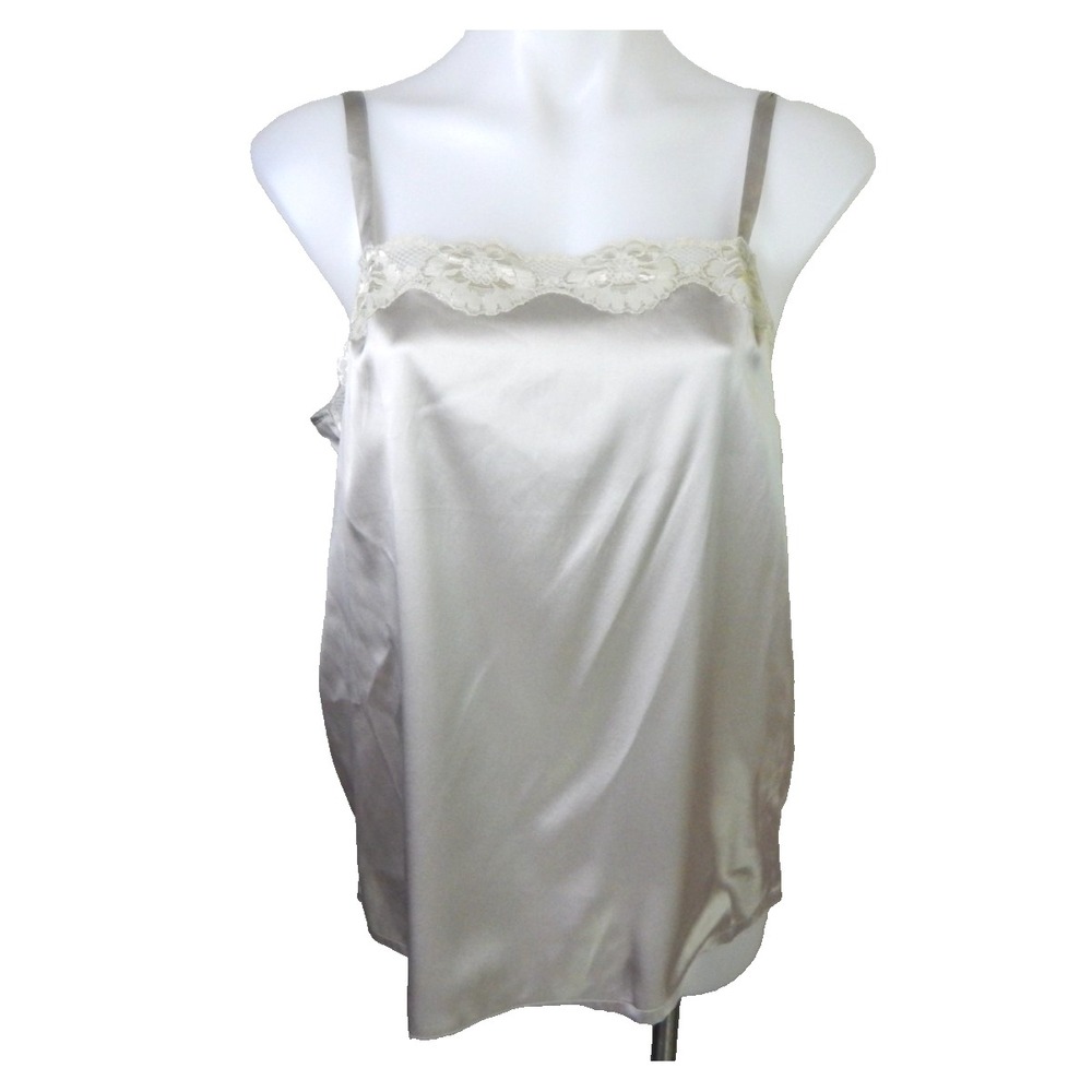 Chico's Tank Top Stretch Silk Lace Trim Camisole Silver Boho Coquette